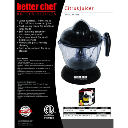Better Chef 0.75L Self-Reversing Citrus Juicer Jupiter Gear Home