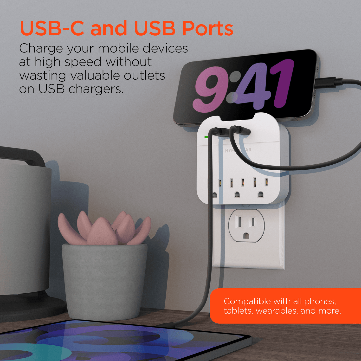 HyperGear Wall Adapter Power Strip 3 Outlets Jupiter Gear Home