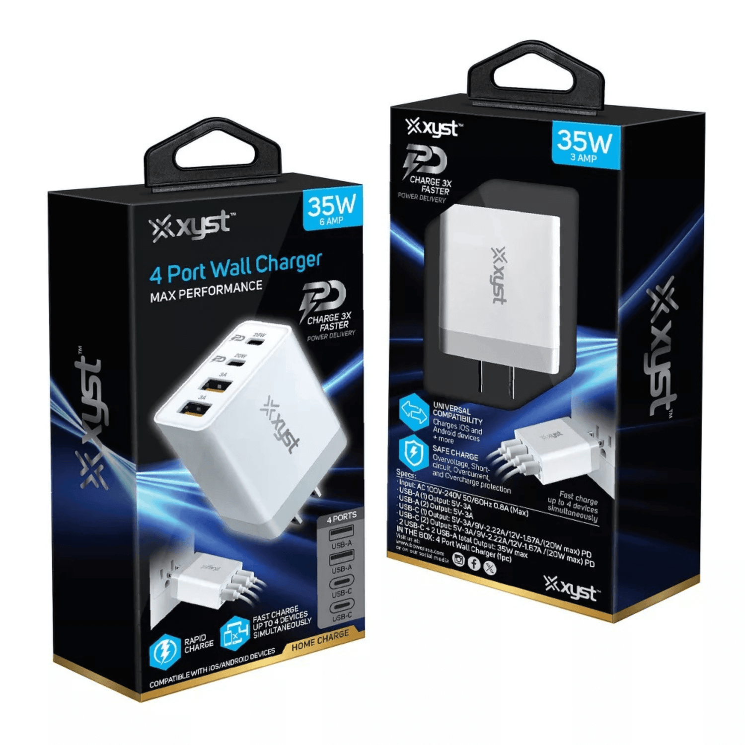 Xyst 35-Watt 4-Port USB-A and USB-C Wall Charger Jupiter Gear Home
