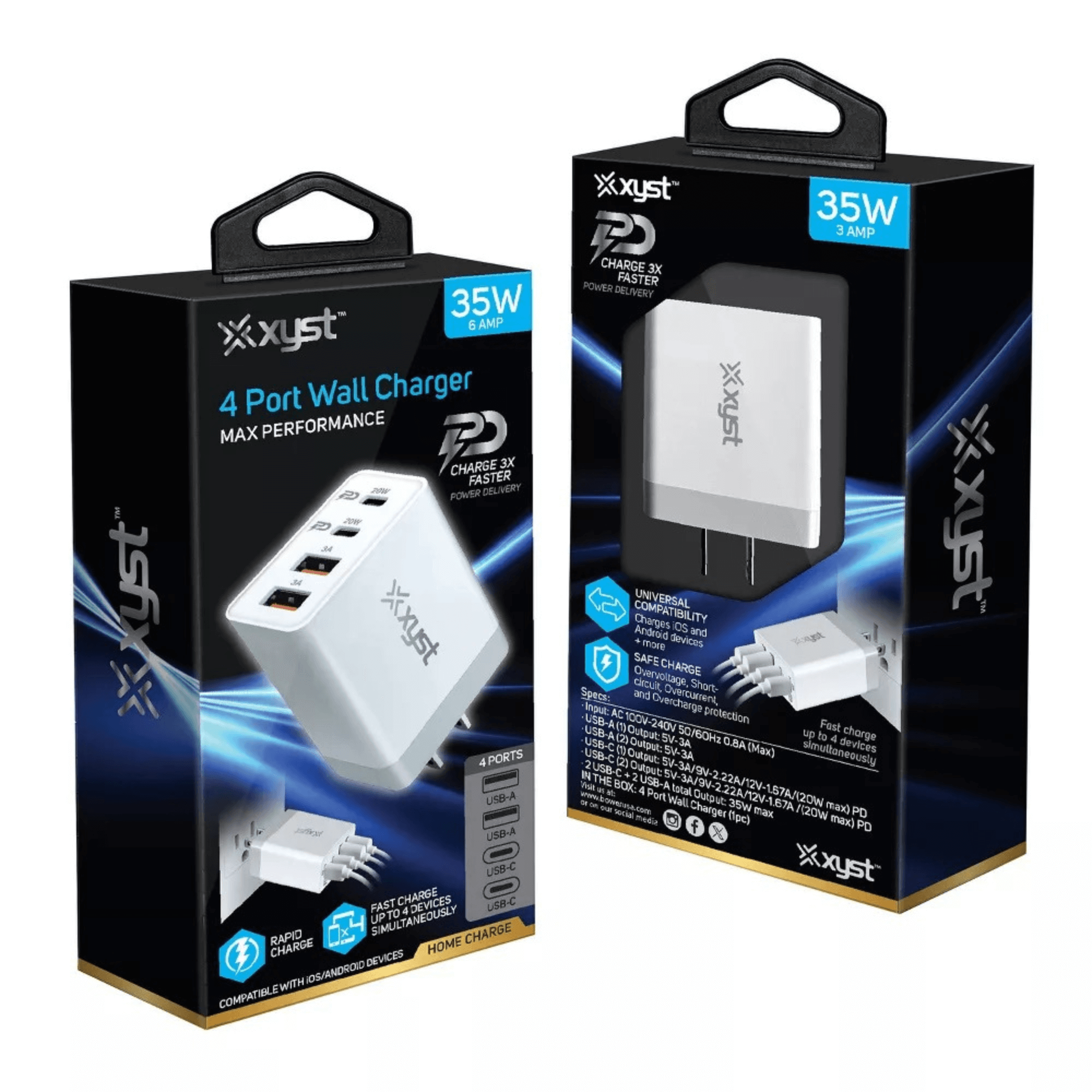 Xyst 35-Watt 4-Port USB-A and USB-C Wall Charger Jupiter Gear Home