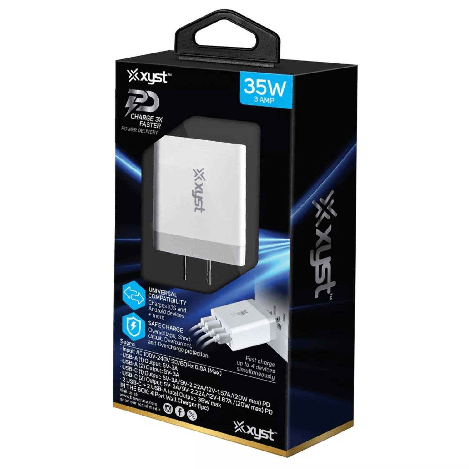 Xyst 35-Watt 4-Port USB-A and USB-C Wall Charger Jupiter Gear Home