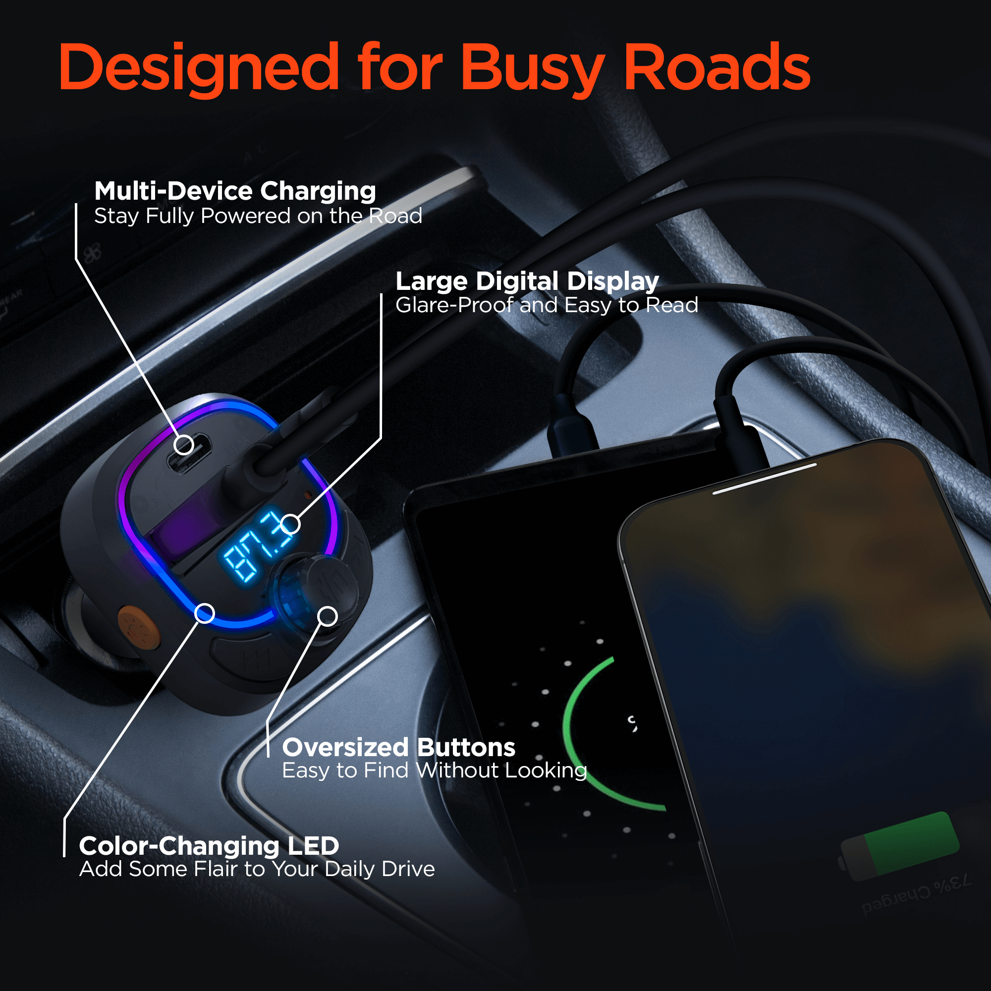 HyperGear IntelliCast Road FM Transmitter Car Charger Jupiter Gear Home