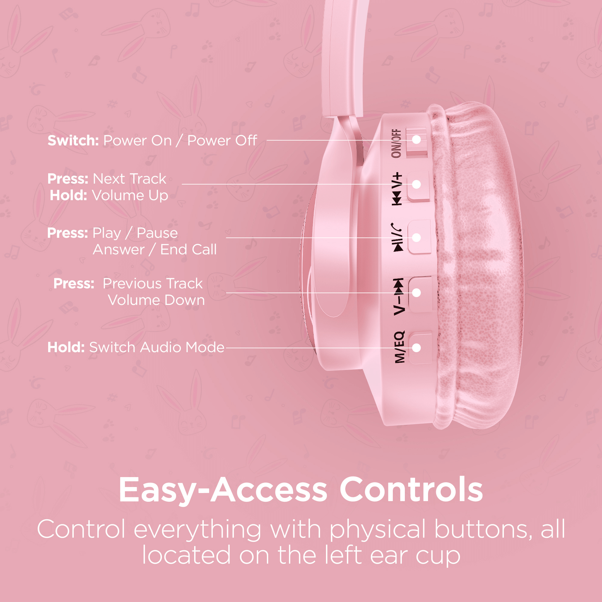 HyperGear Bunny Tracks Wireless Light-Up Headphones Jupiter Gear Home
