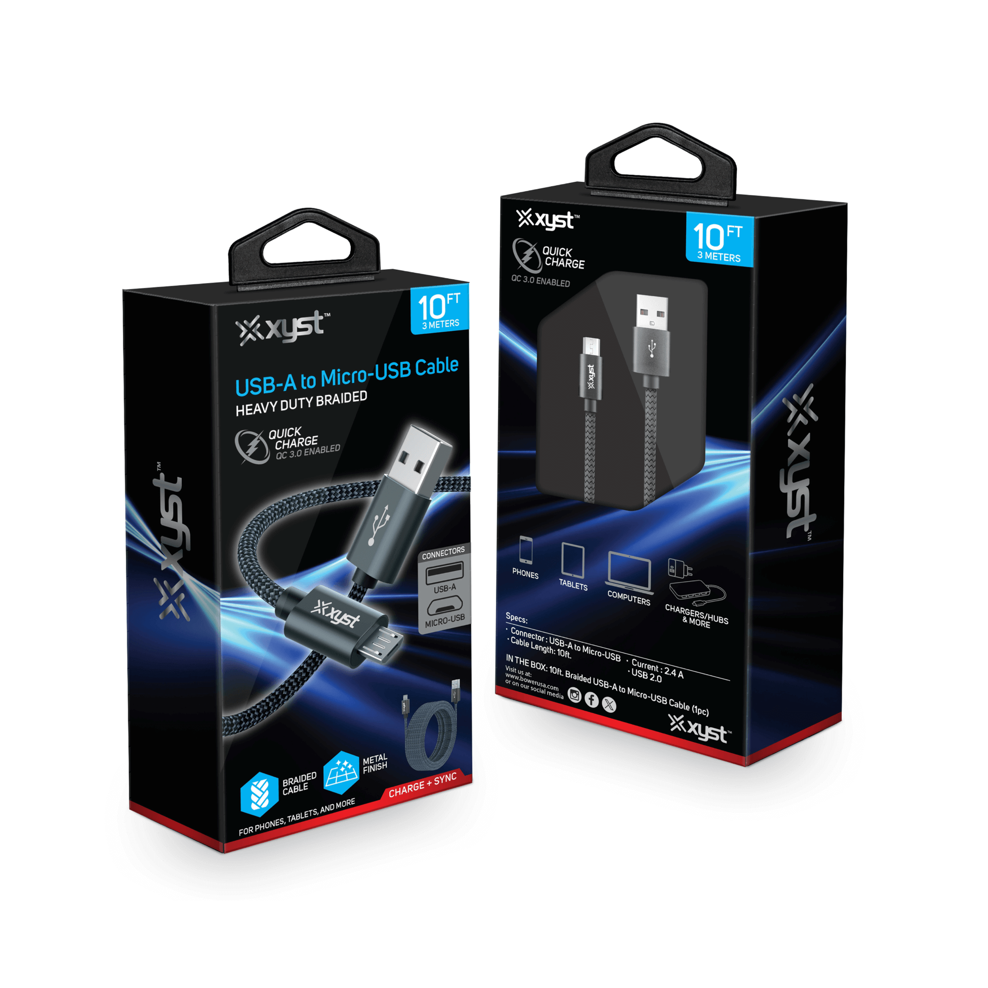 Xyst Charge and Sync USB to Micro USB Braided Cable 10Ft Jupiter Gear Home