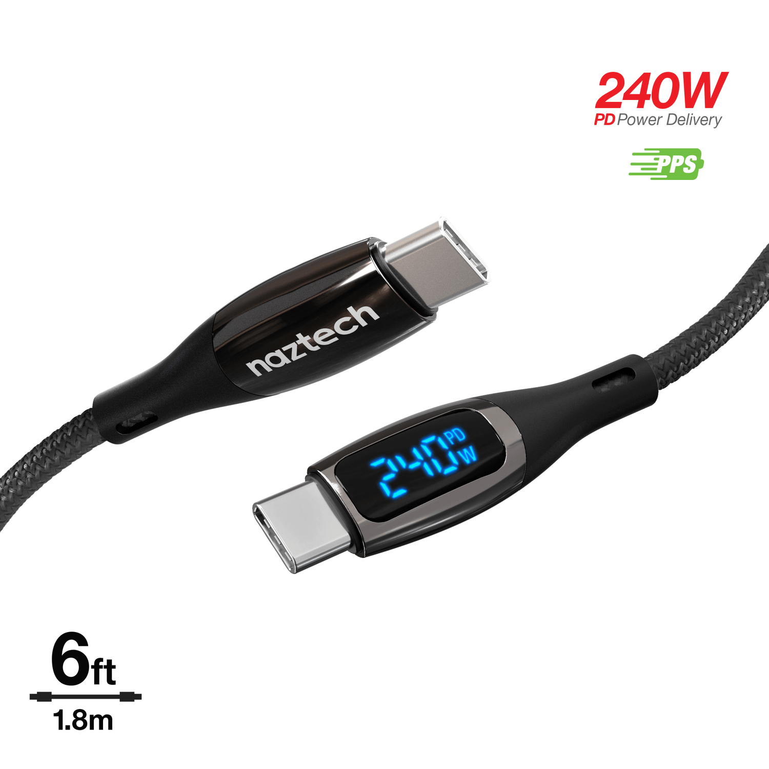Naztech DigiWATT USB-C to USB-C Digital LED Cable 6ft Jupiter Gear Home