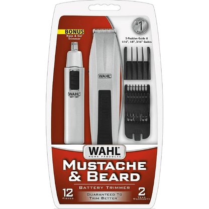 Wahl Battery Operated Beard and Nose-Hair Trimmer Mens Grooming 9-Piece Combo Jupiter Gear Home