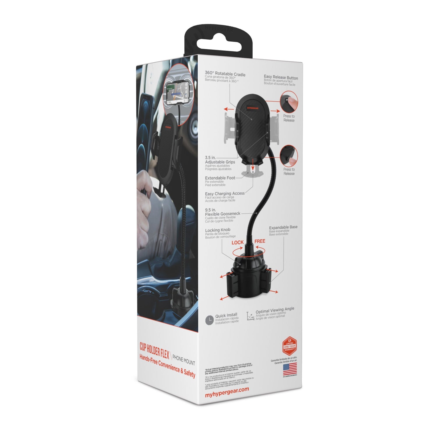 HyperGear Universal Cup Holder Flex Phone Mount w Rotatable Cradle Jupiter Gear Home