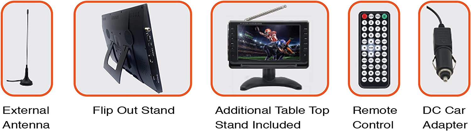 Naxa Portable 14.1" 12 Volt ACDC Television and Digital Multimedia Player with Built-in Rechargeable Lithium Battery &amp; DC Car Cord Jupiter Gear Home
