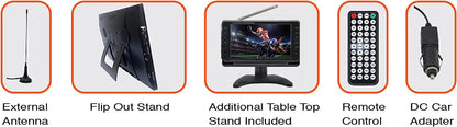 Naxa Portable 14.1" 12 Volt ACDC Television and Digital Multimedia Player with Built-in Rechargeable Lithium Battery &amp; DC Car Cord Jupiter Gear Home
