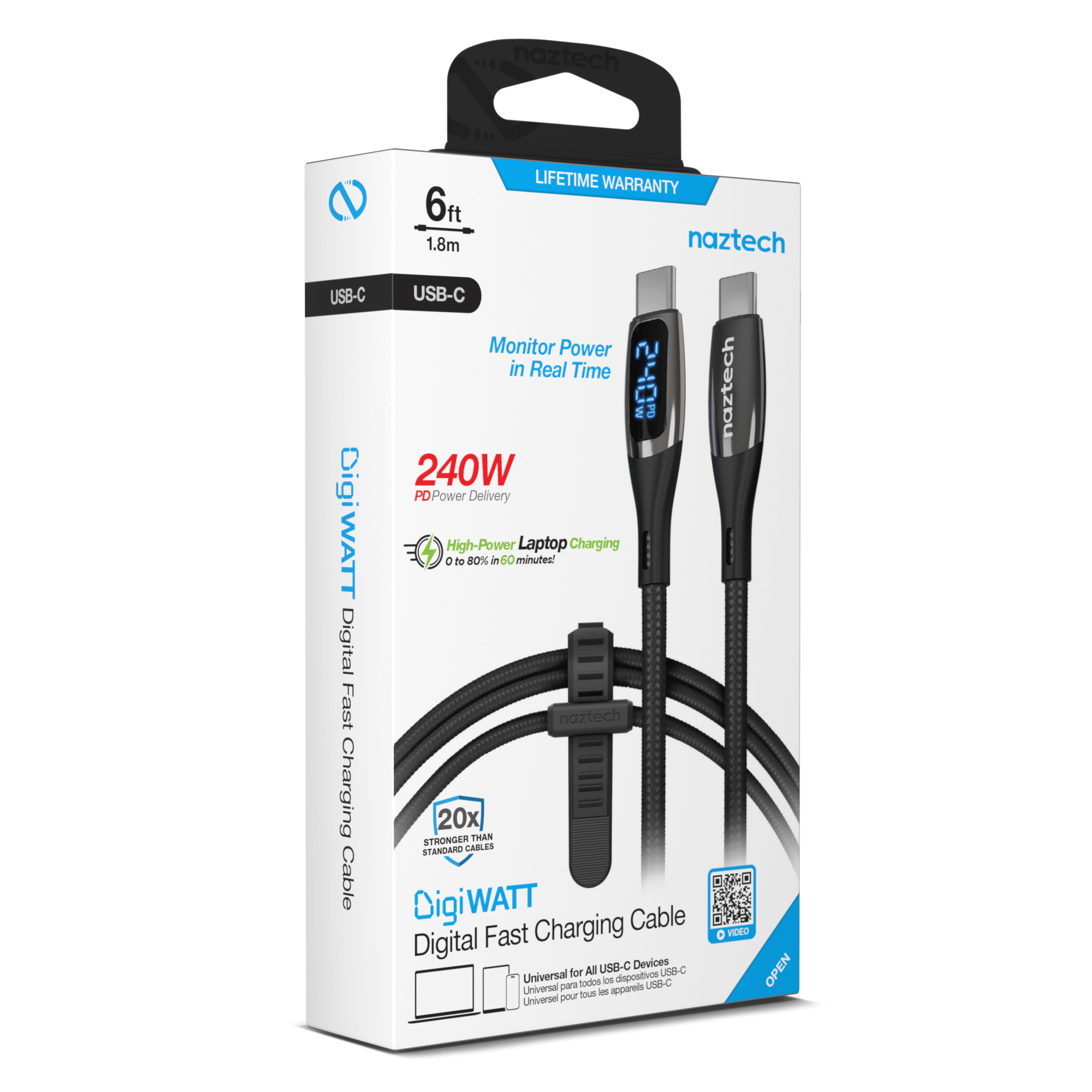 Naztech DigiWATT USB-C to USB-C Digital LED Cable 6ft Jupiter Gear Home