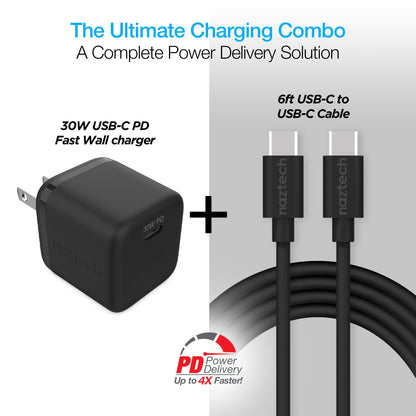 Naztech 30W PD Wall Charger + USB-C to USB-C Cable 6ft for Traveling Jupiter Gear Home