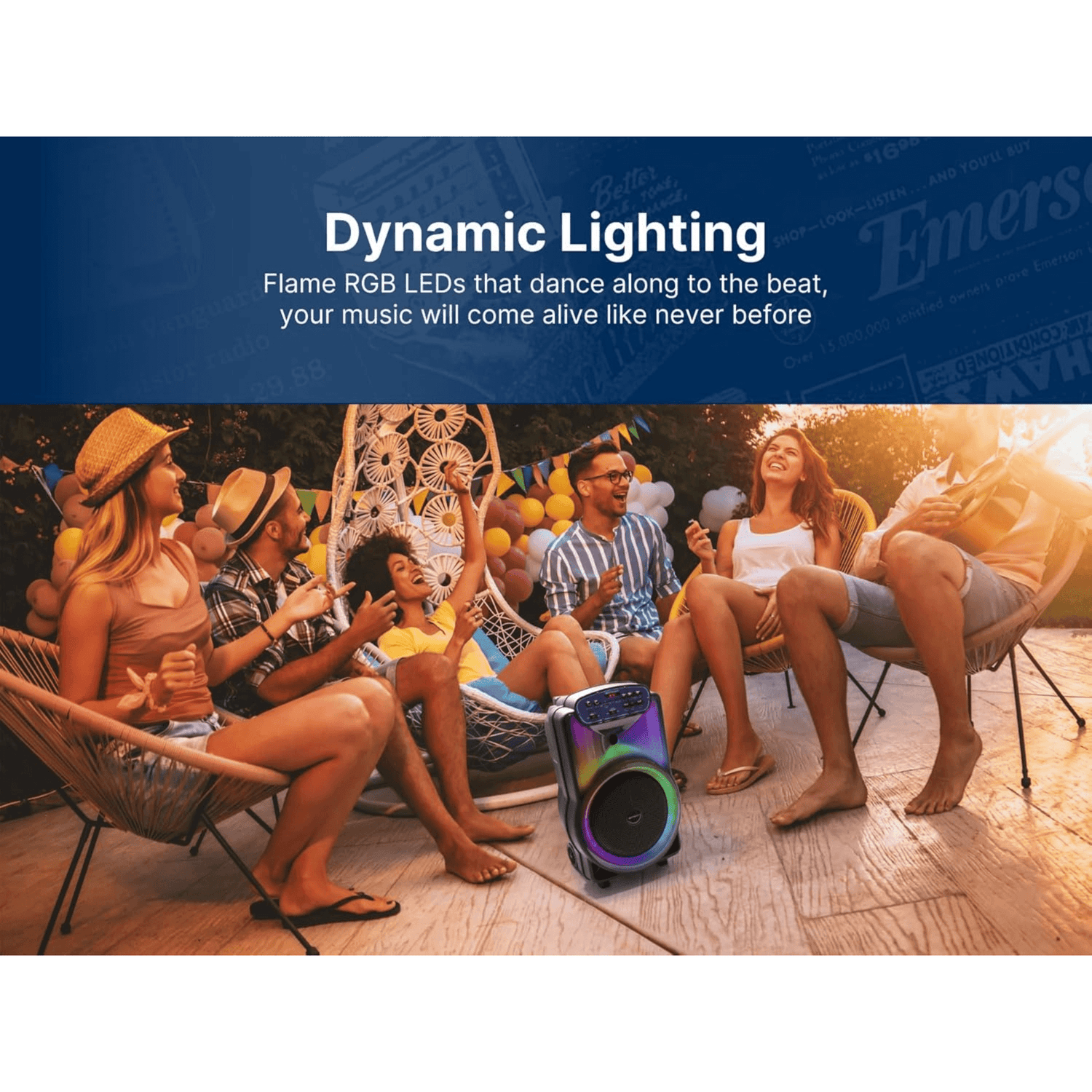 Emerson Portable Bluetooth 12" Party Speaker with Flame Lighting Jupiter Gear Home