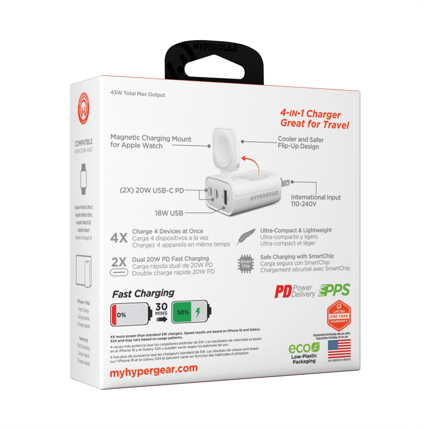 HyperGear SpeedBoost 43W 3-Port Fast Phone and Watch Wall Charger Jupiter Gear Home