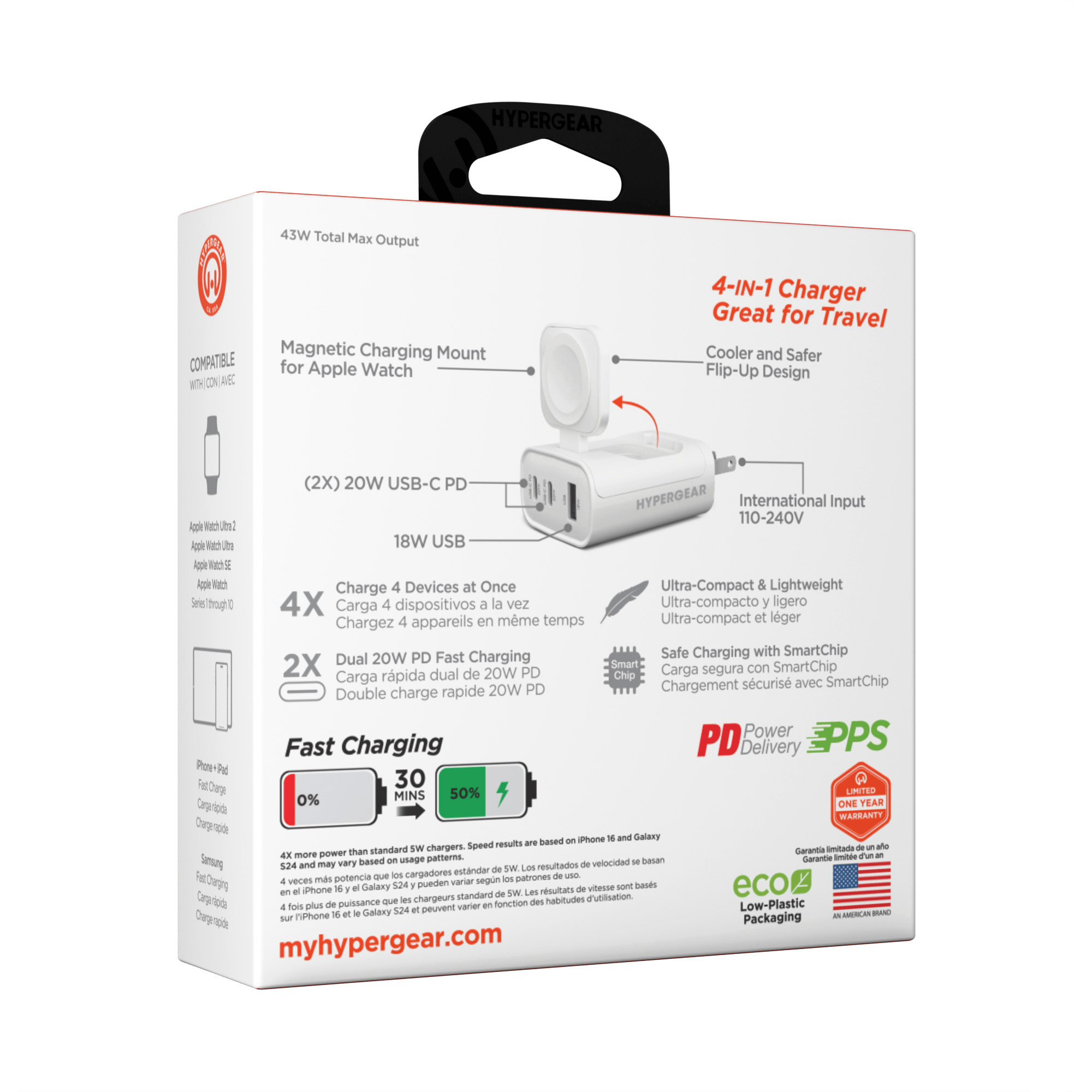 HyperGear SpeedBoost 43W 3-Port Fast Phone and Watch Wall Charger Jupiter Gear Home