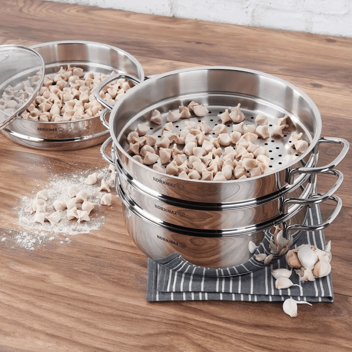 Korkmaz Perla 5-Piece Stainless Steel Manti Steamer Cookware Set Jupiter Gear Home