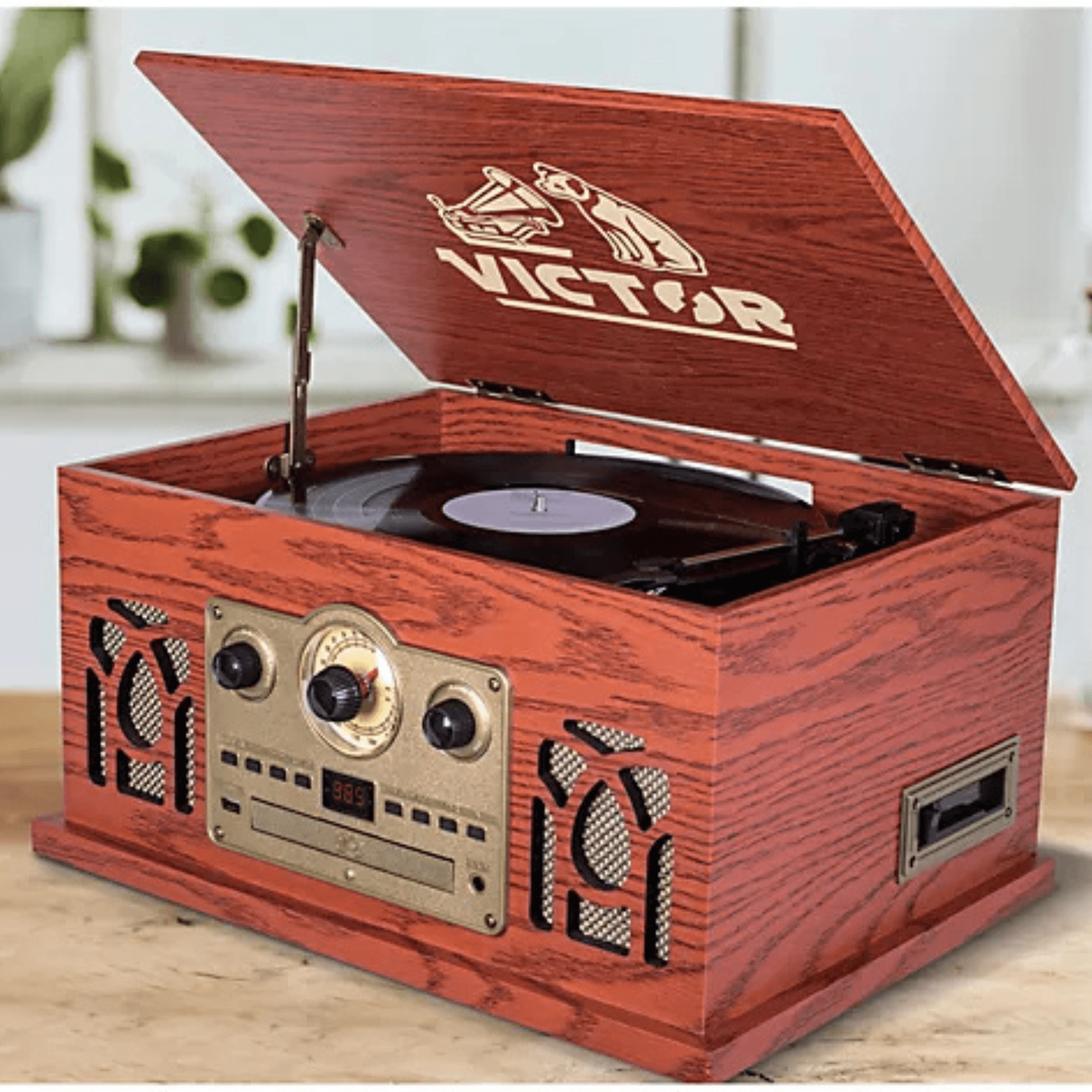 Victor Belmont 8-in-1 Wood Music Center Mahogany - Refurbished Jupiter Gear Home