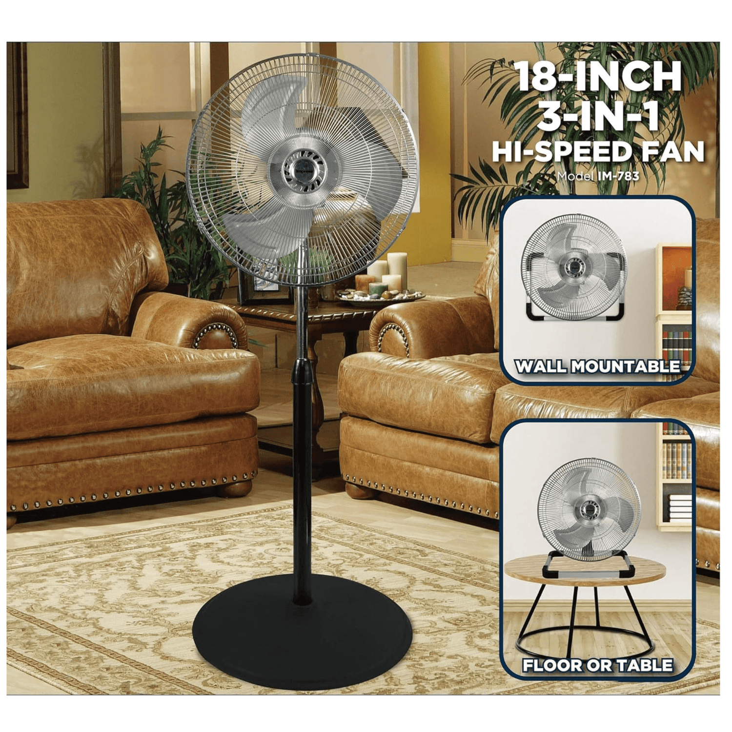 Impress 18-Inch 3-in-1 High-Velocity Fan with Floor Stand and Wall Mount Jupiter Gear Home