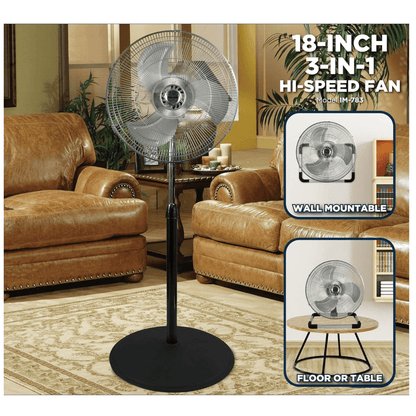 Impress 18-Inch 3-in-1 High-Velocity Fan with Floor Stand and Wall Mount Jupiter Gear Home