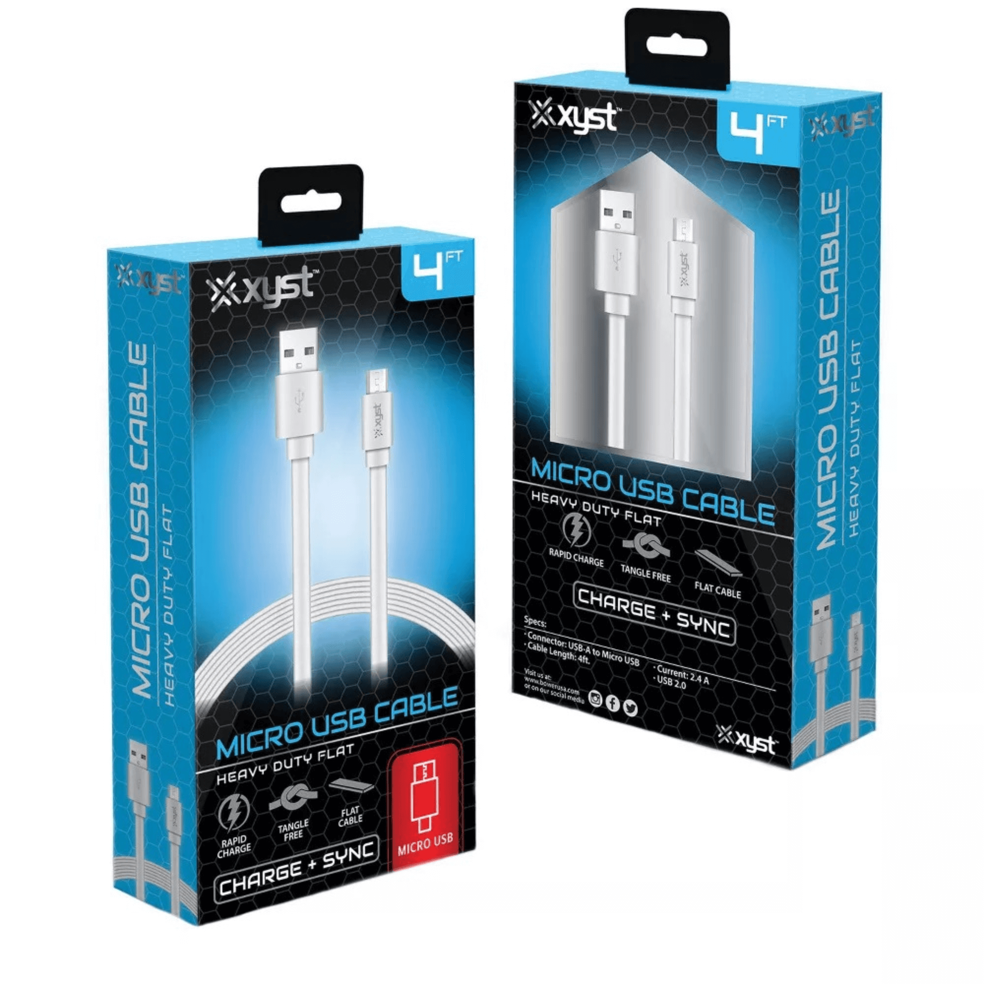 Xyst Charge and Sync USB to Micro USB Flat Cable 4Ft Jupiter Gear Home