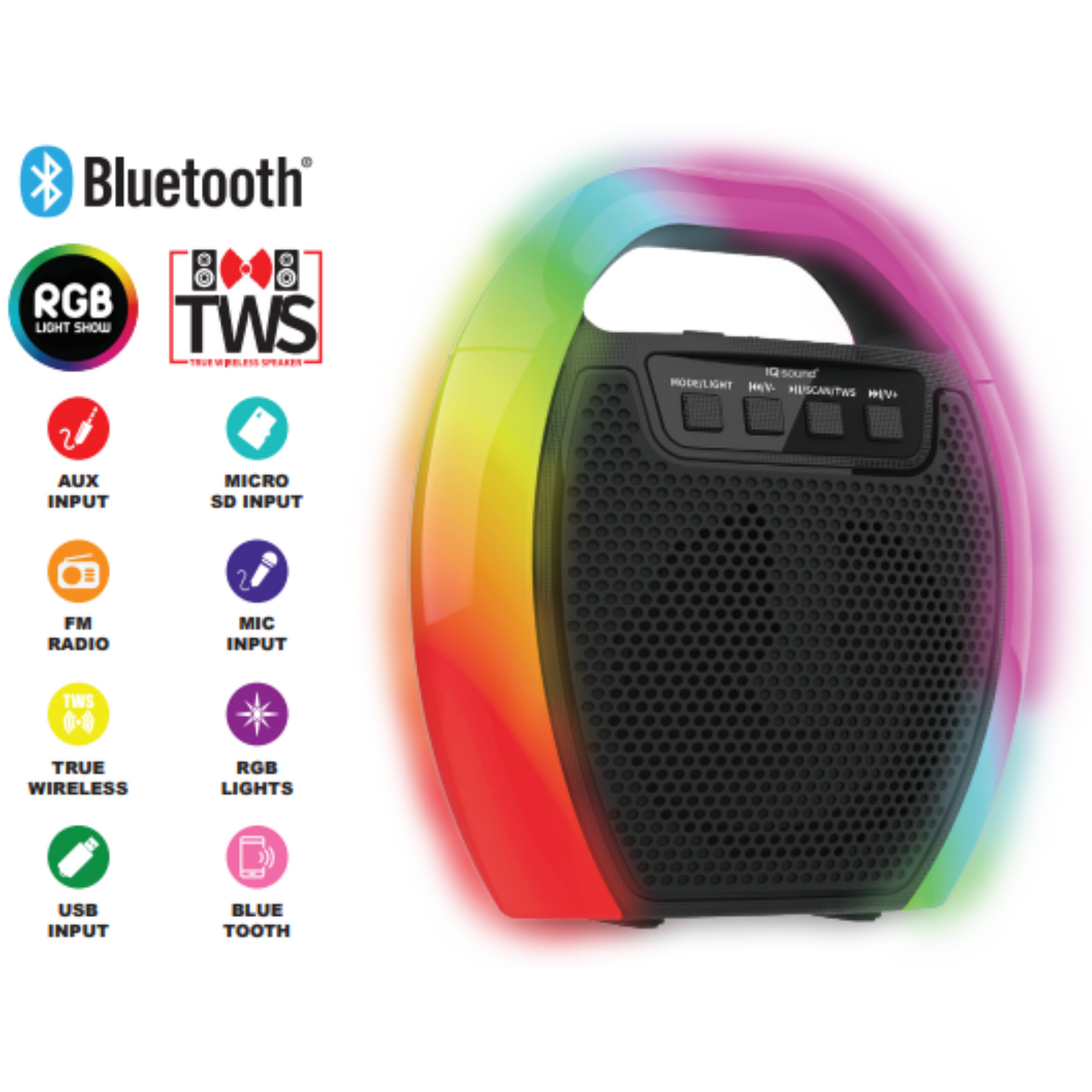 Supersonic 4" Portable Bluetooth Speaker with RGB Handle with FM Radio &amp; TWS (IQ-2404RGB) Jupiter Gear Home