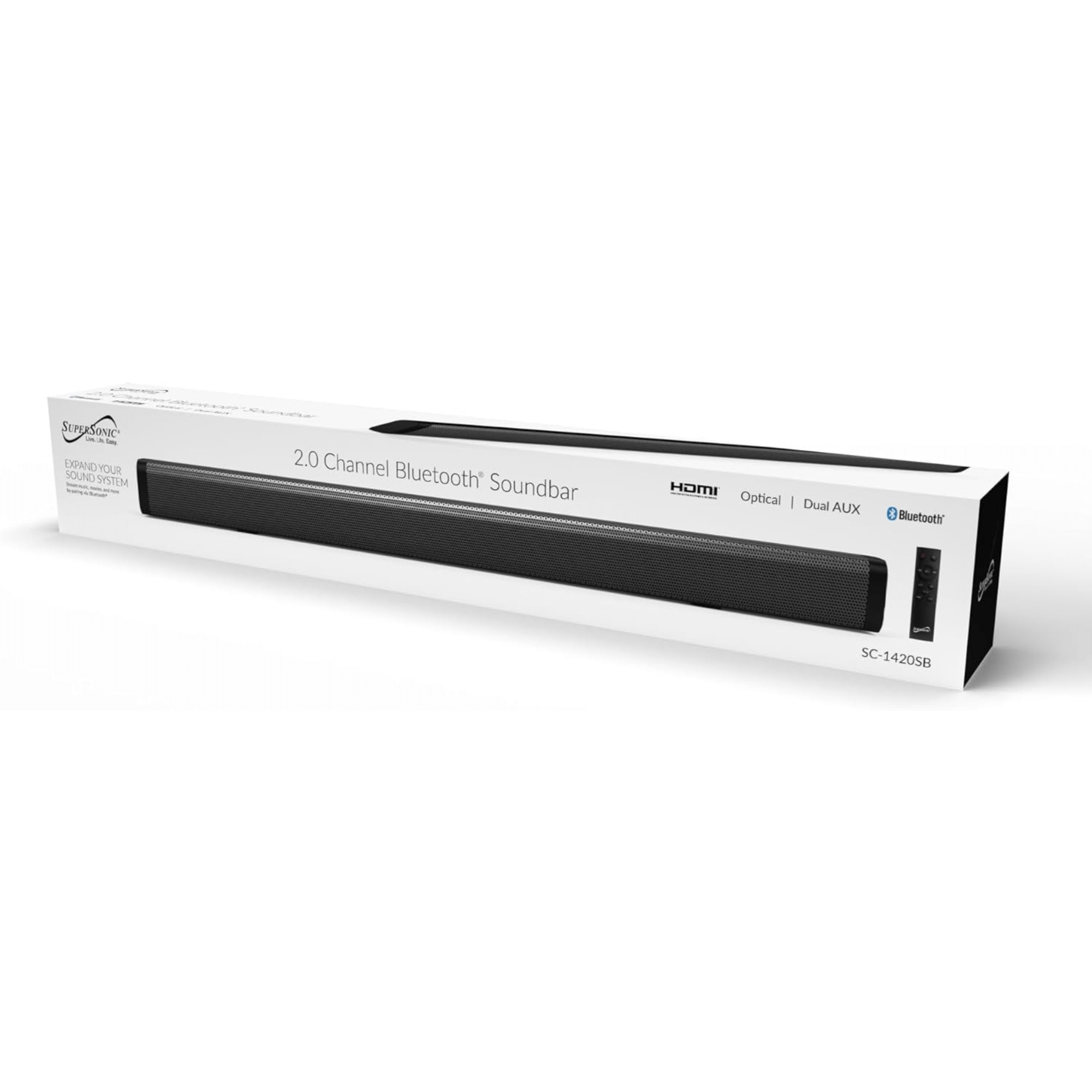 Supersonic 30-inch Optical Bluetooth 2.0 Channel Soundbar with Dual AUX Inputs Jupiter Gear Home