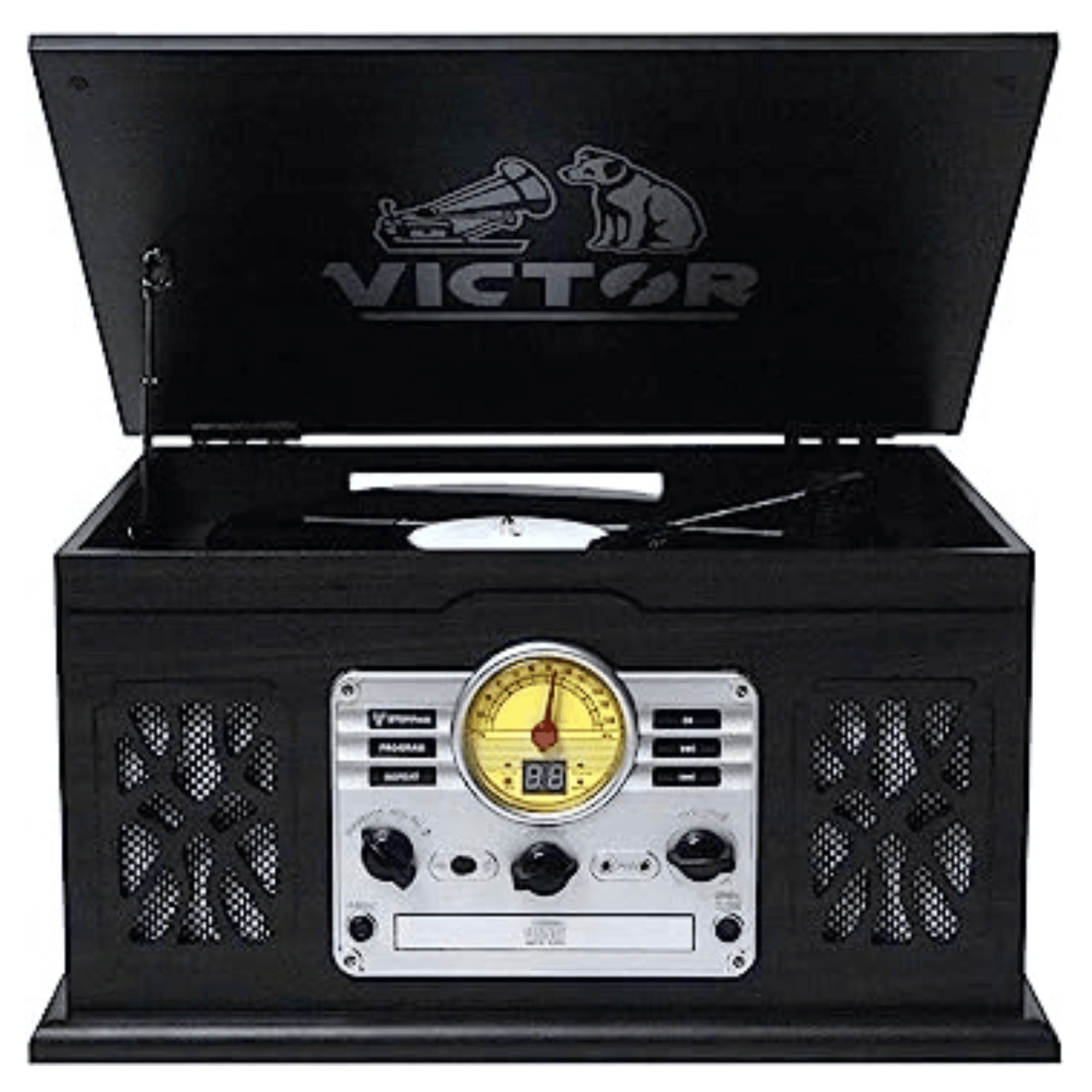 Victor State 7-in-1 Wood Music Center Graphite - Refurbished Jupiter Gear Home
