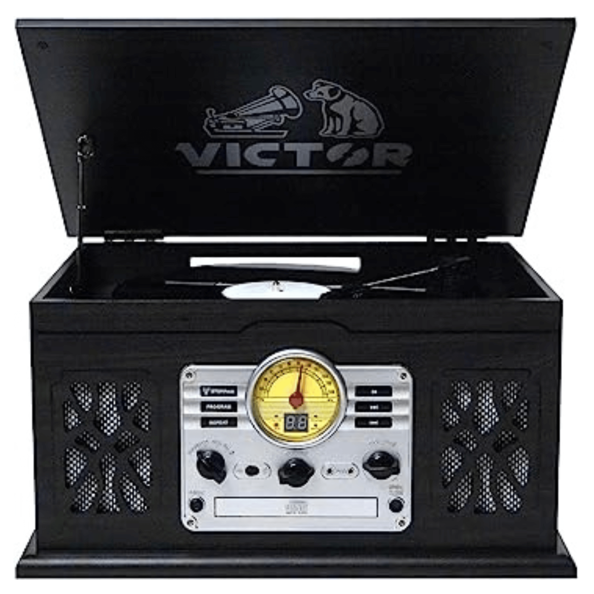 Victor State 7-in-1 Wood Music Center Graphite - Refurbished Jupiter Gear Home