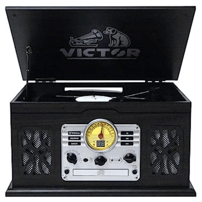 Victor State 7-in-1 Wood Music Center Graphite - Refurbished Jupiter Gear Home