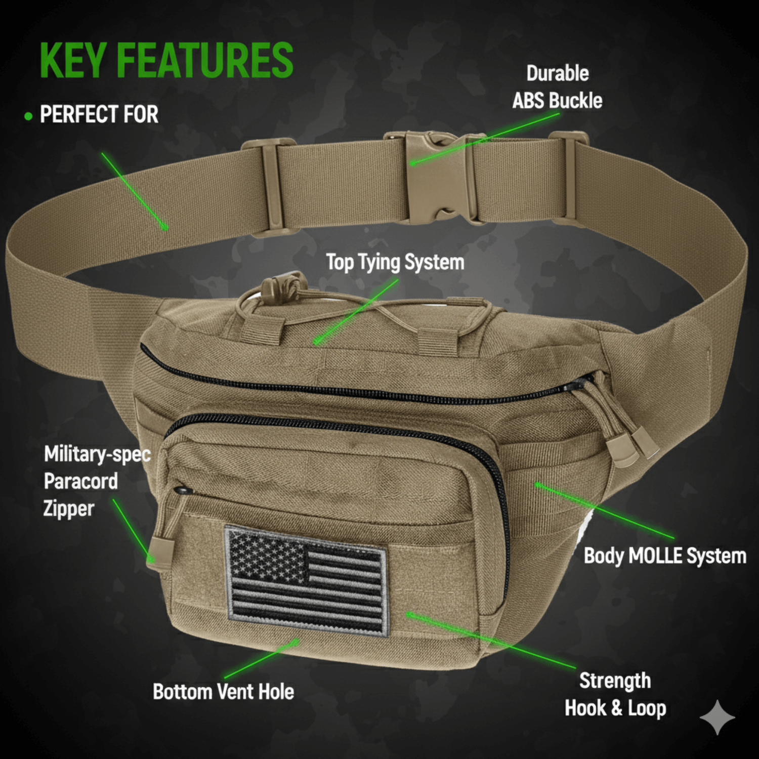 XGear Tactical Hunting Fanny Pack with USA Flag Patch Jupiter Gear Home