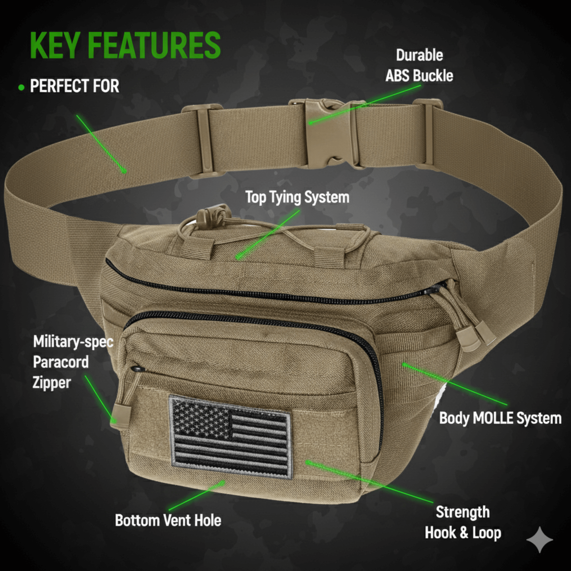 XGear Tactical Hunting Fanny Pack with USA Flag Patch Jupiter Gear Home