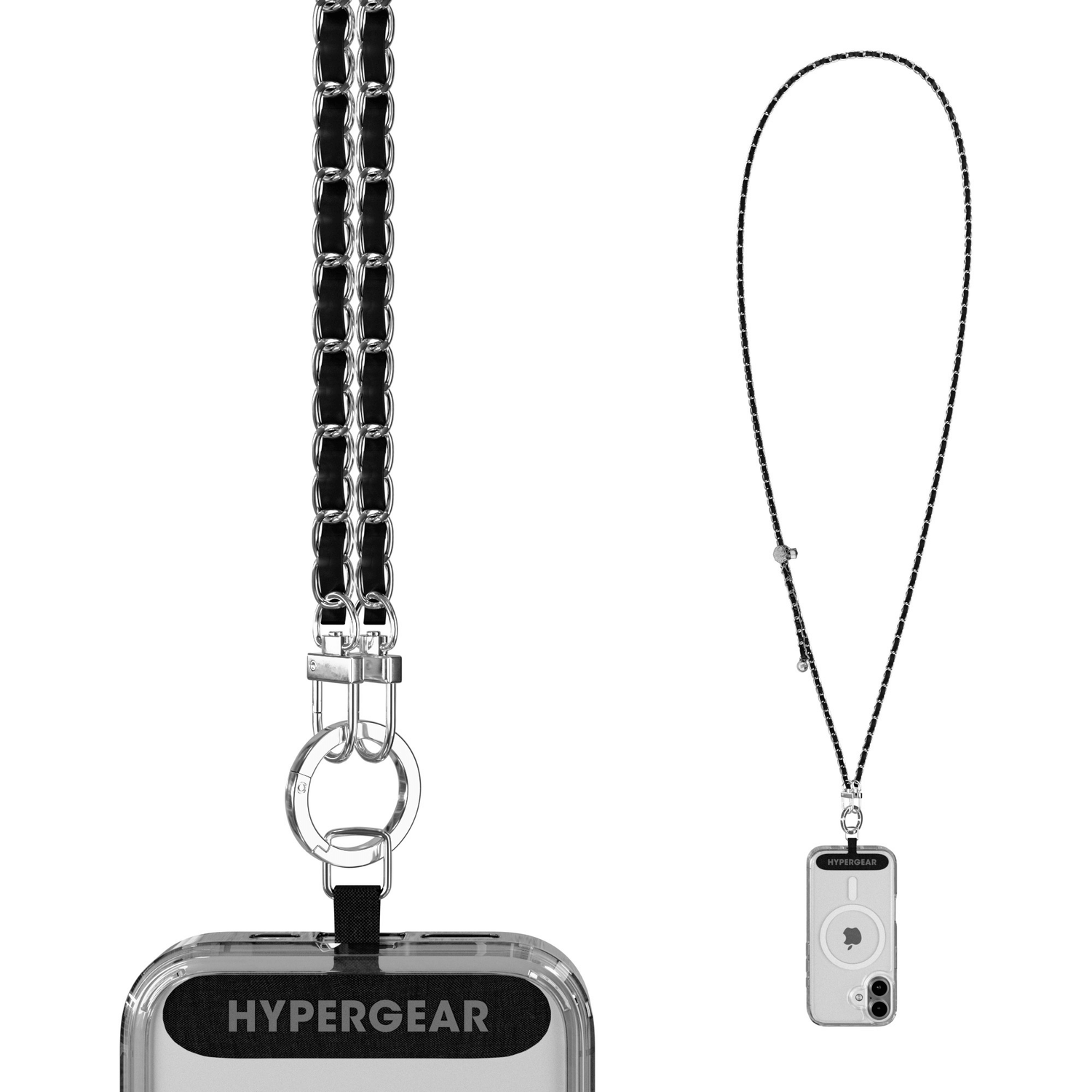 HyperGear TECHcessories Silver Chain with Black Vegan Leather Universal Crossbody Phone Strap Jupiter Gear Home