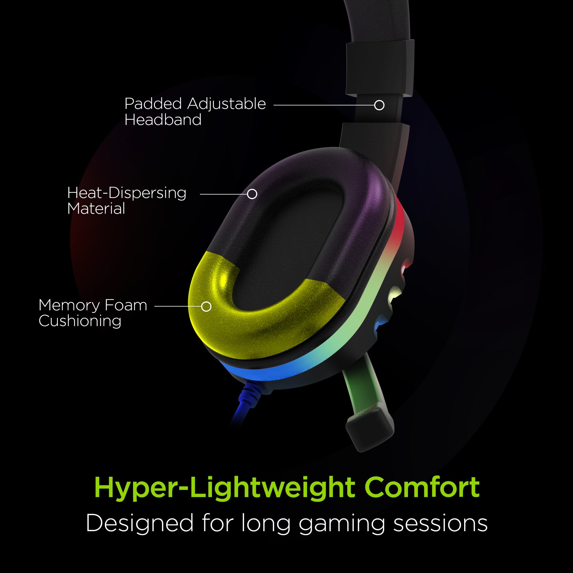 HyperGear SoundRecon RGB LED Gaming Headset w 7 Color Lights &amp; Mic Jupiter Gear Home