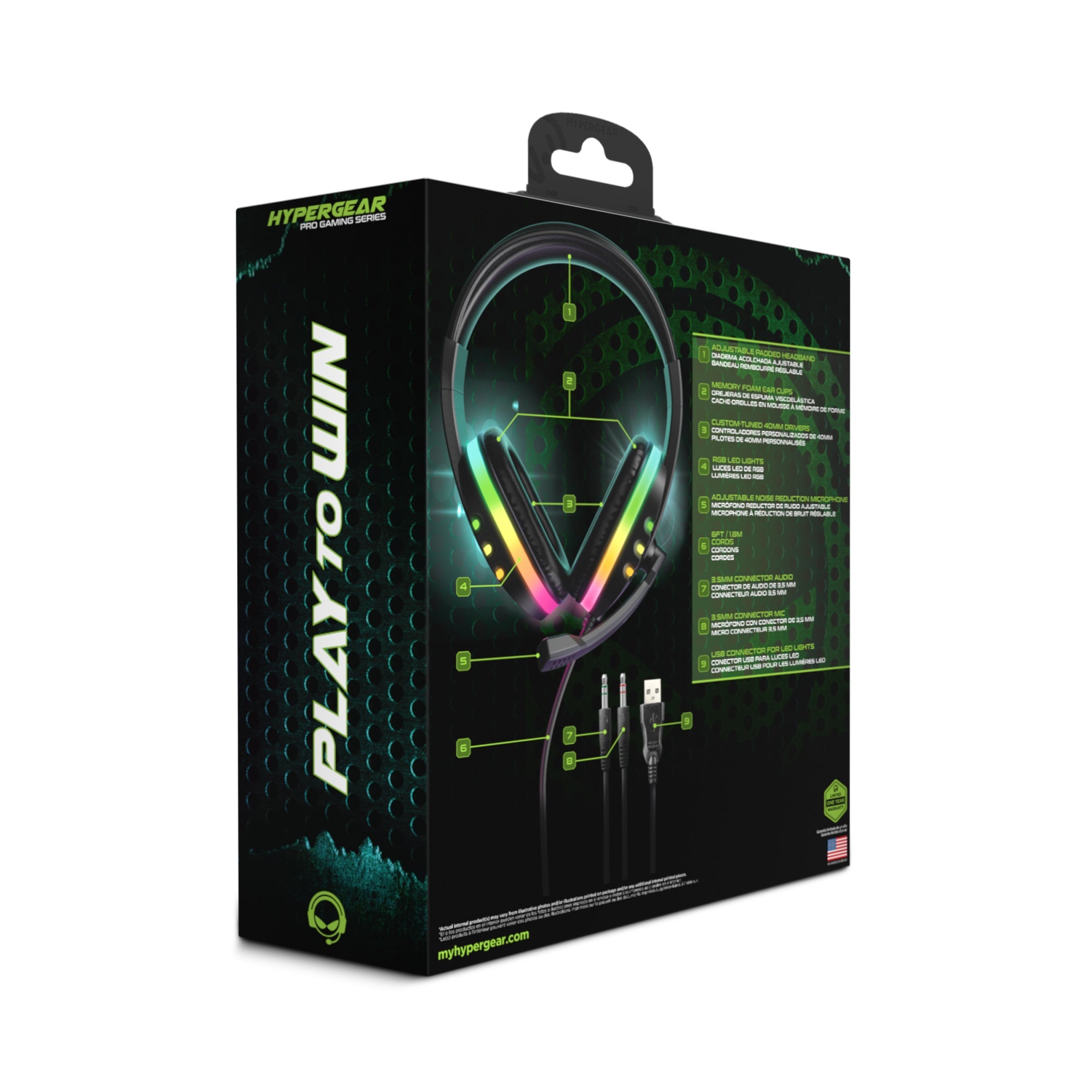 HyperGear SoundRecon RGB LED Gaming Headset w 7 Color Lights &amp; Mic Jupiter Gear Home