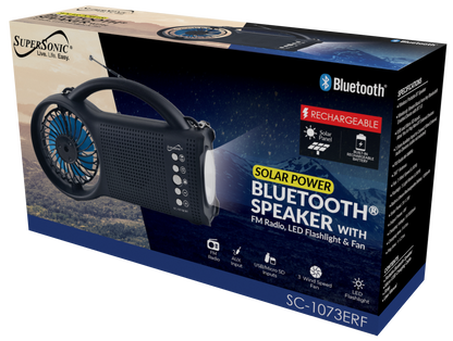 Supersonic Solar Power Bluetooth Speaker with FM Radio, LED Torch Light &amp; Fan Jupiter Gear Home