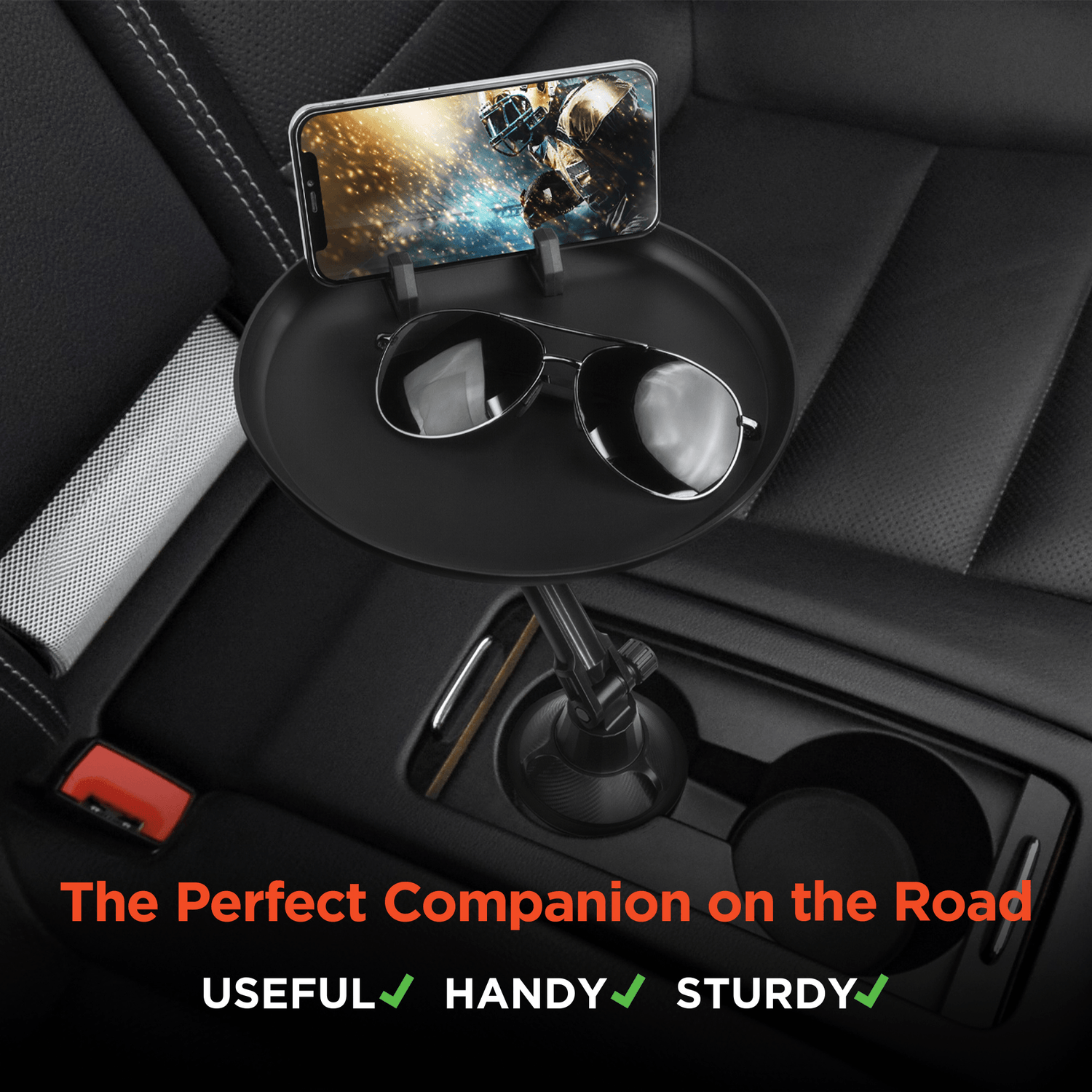 HyperGear Car Caddy Cup Holder Swivel Tray Expandable w Phone Mount Jupiter Gear Home