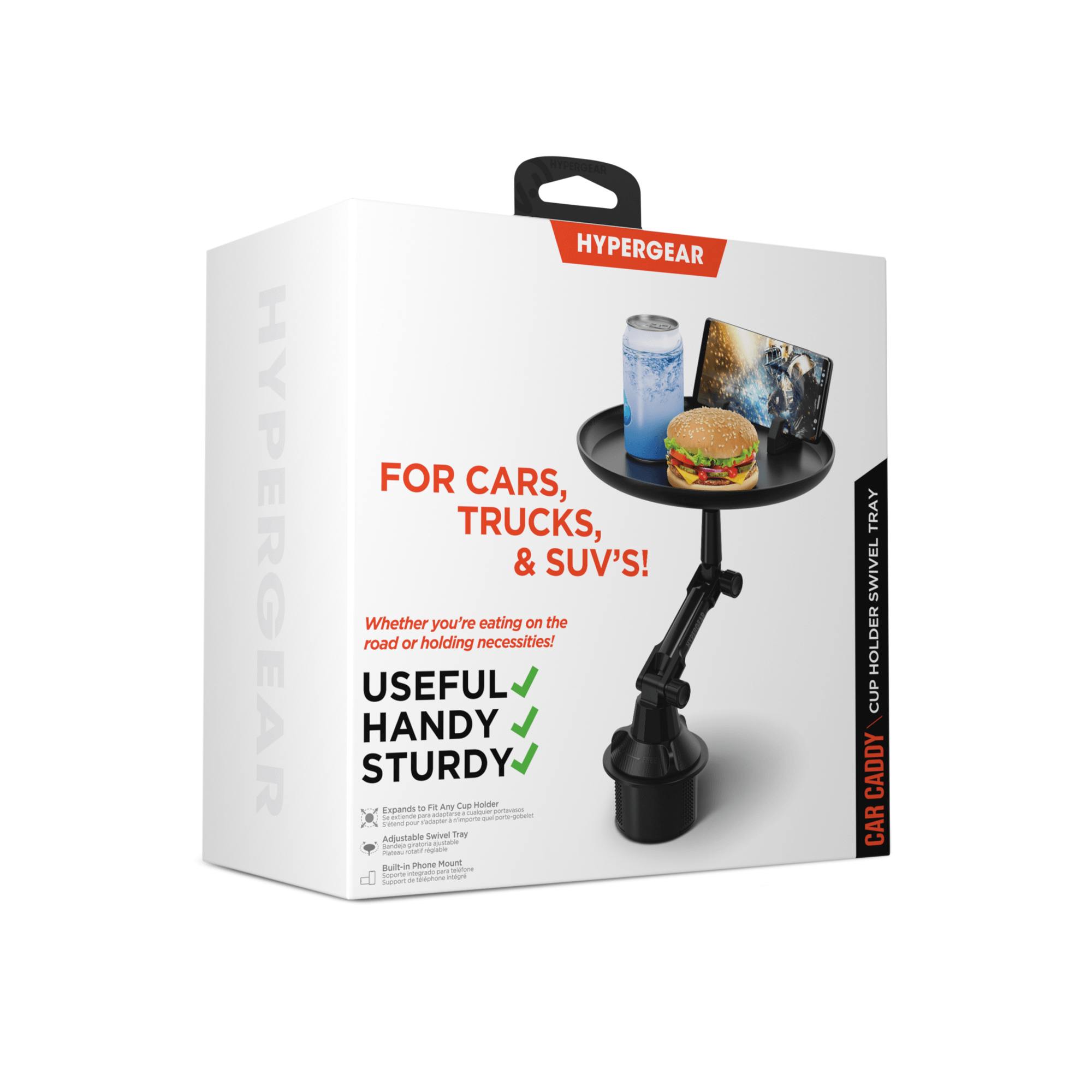 HyperGear Car Caddy Cup Holder Swivel Tray Expandable w Phone Mount Jupiter Gear Home