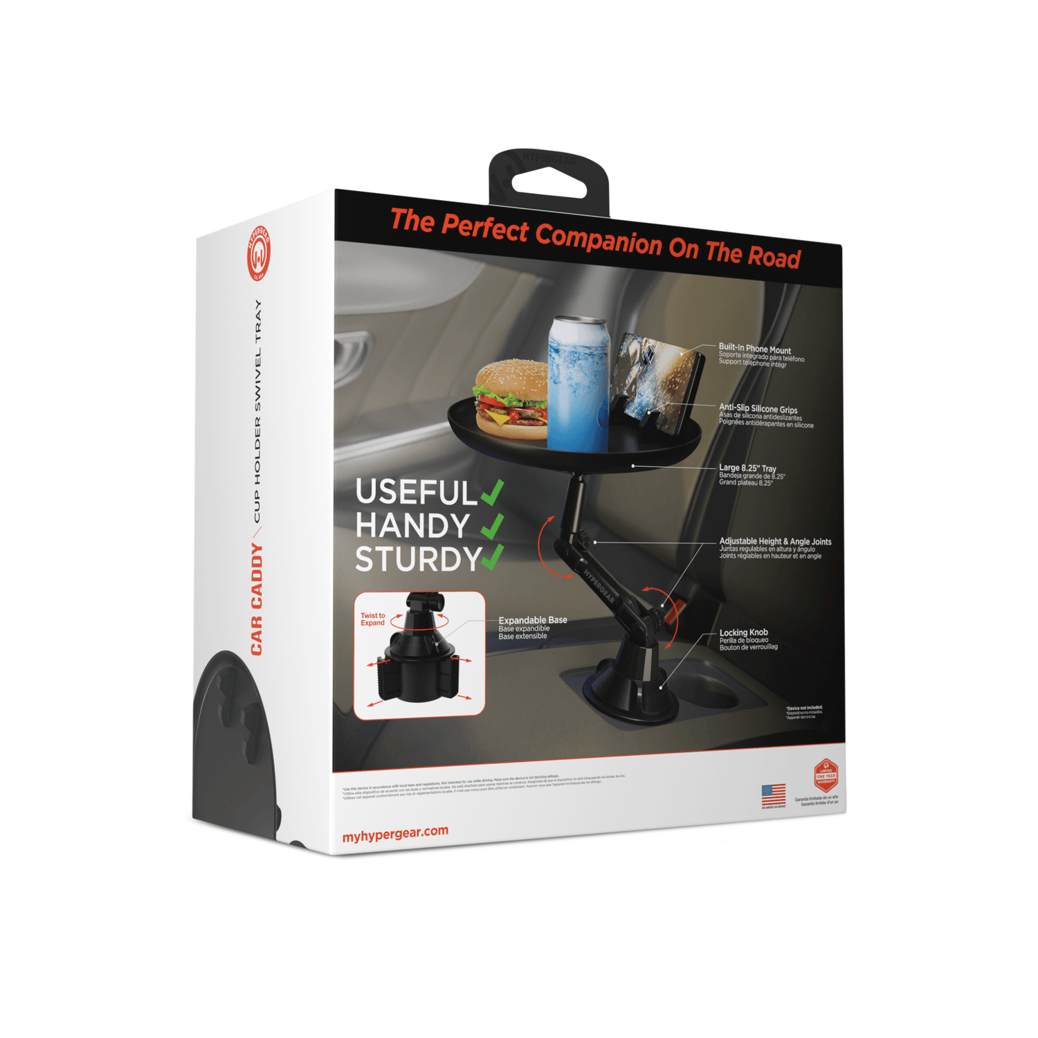 HyperGear Car Caddy Cup Holder Swivel Tray Expandable w Phone Mount Jupiter Gear Home