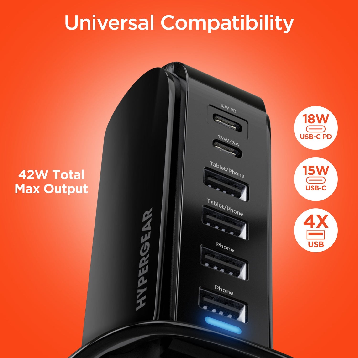 HyperGear Power Tower 42W 6 USB Charging Station Jupiter Gear Home