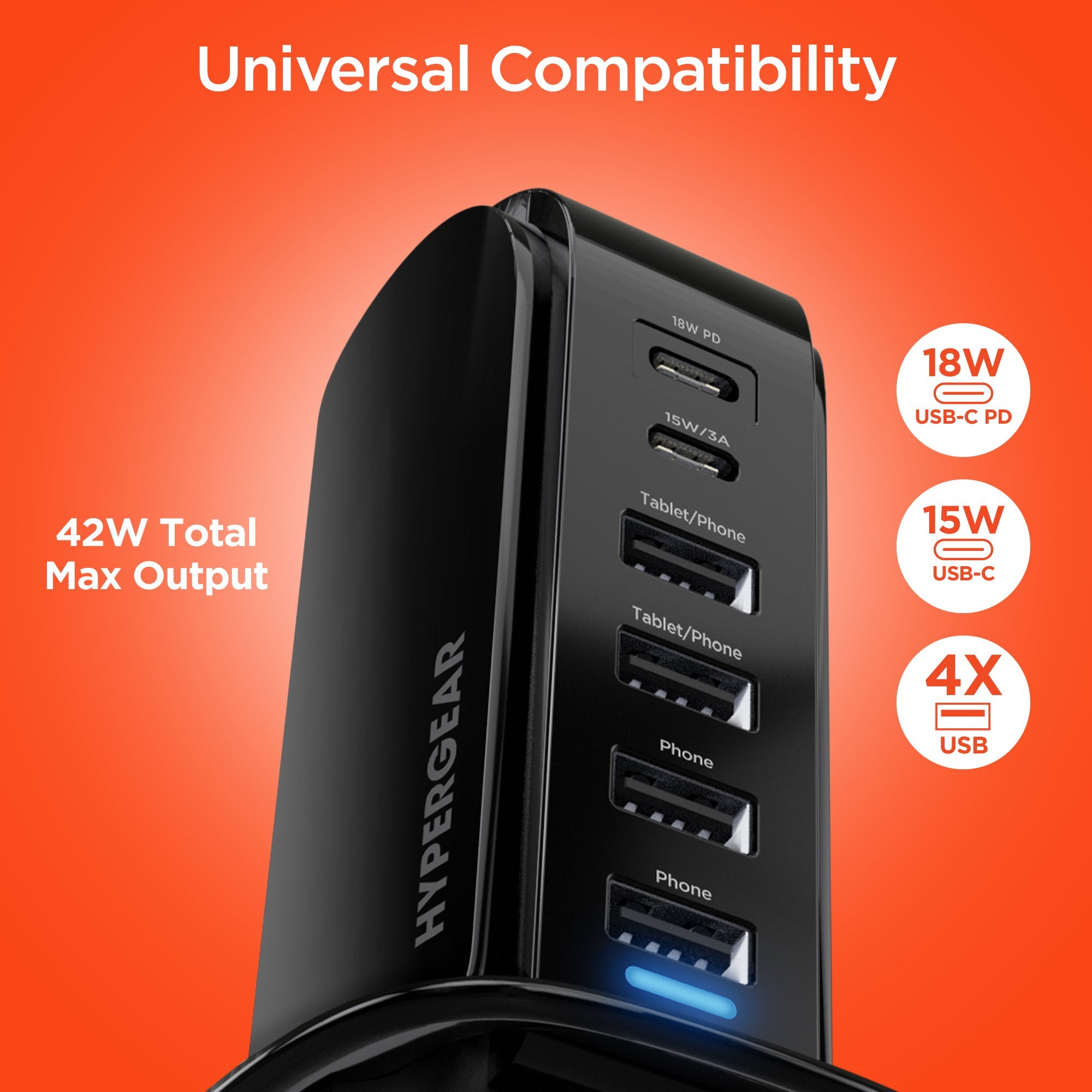 HyperGear Power Tower 42W 6 USB Charging Station Jupiter Gear Home
