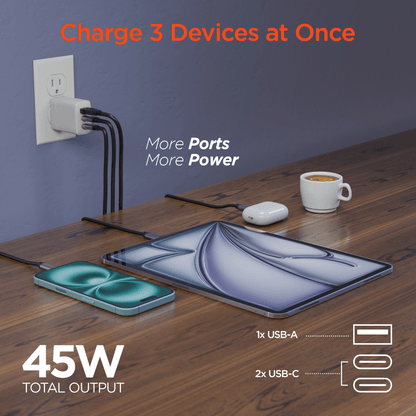 HyperGear SpeedBoost 45W USB-C PD Tri-Port GaN Fast Wall Charger with PPS Jupiter Gear Home