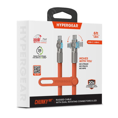 HyperGear Chunky180° 100W USB-C to USB-C Rugged Fast Charge Cable 12ft Jupiter Gear Home