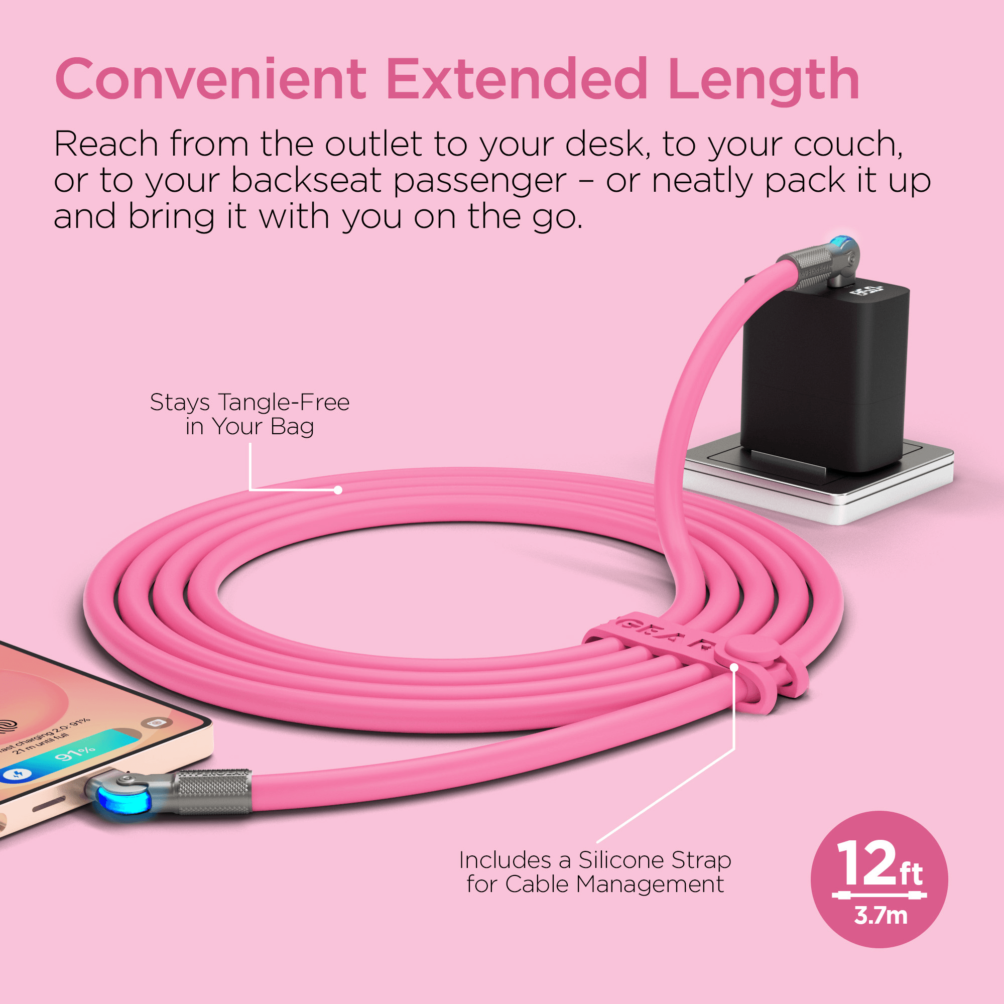 HyperGear Chunky180° 100W USB-C to USB-C Rugged Fast Charge Cable 12ft Jupiter Gear Home