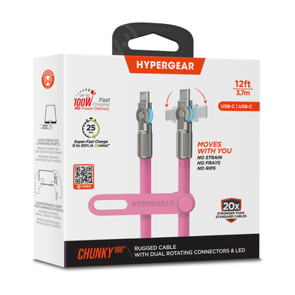 HyperGear Chunky180° 100W USB-C to USB-C Rugged Fast Charge Cable 12ft Jupiter Gear Home