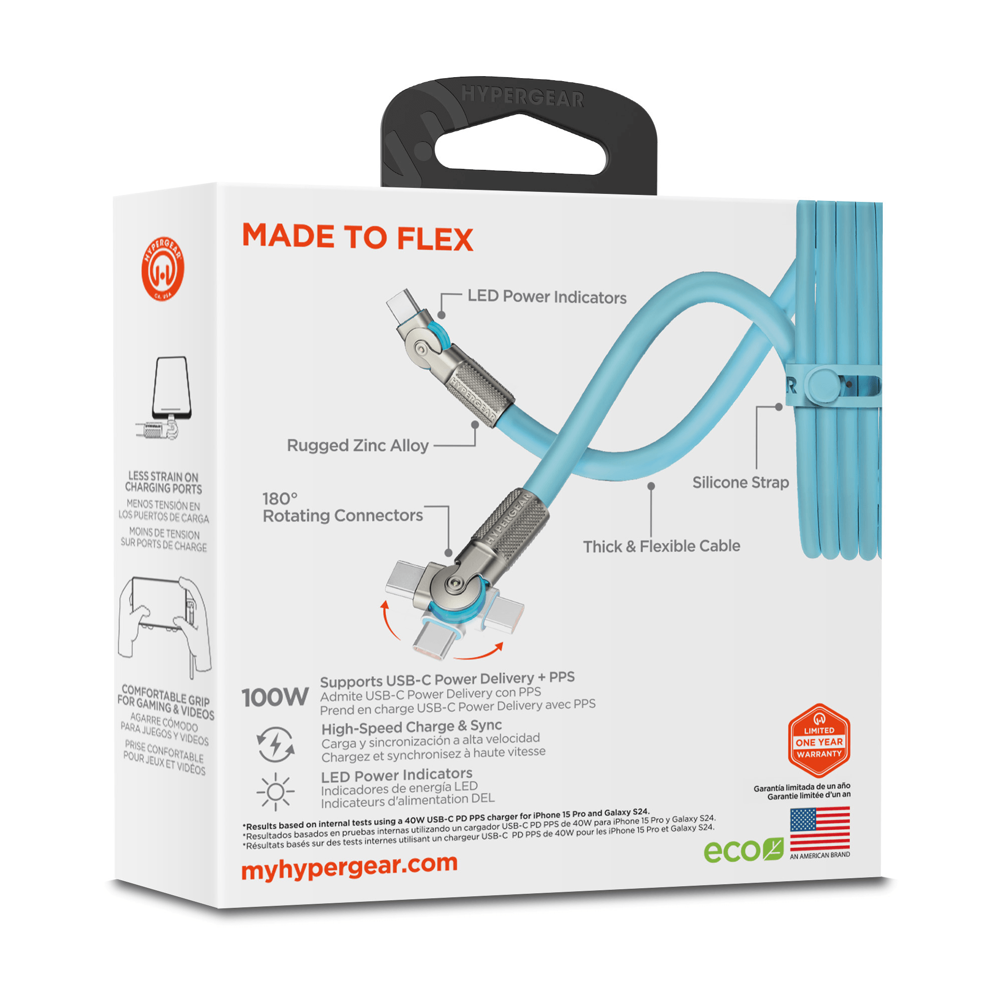 HyperGear Chunky180° 100W USB-C to USB-C Rugged Fast Charge Cable 12ft Jupiter Gear Home