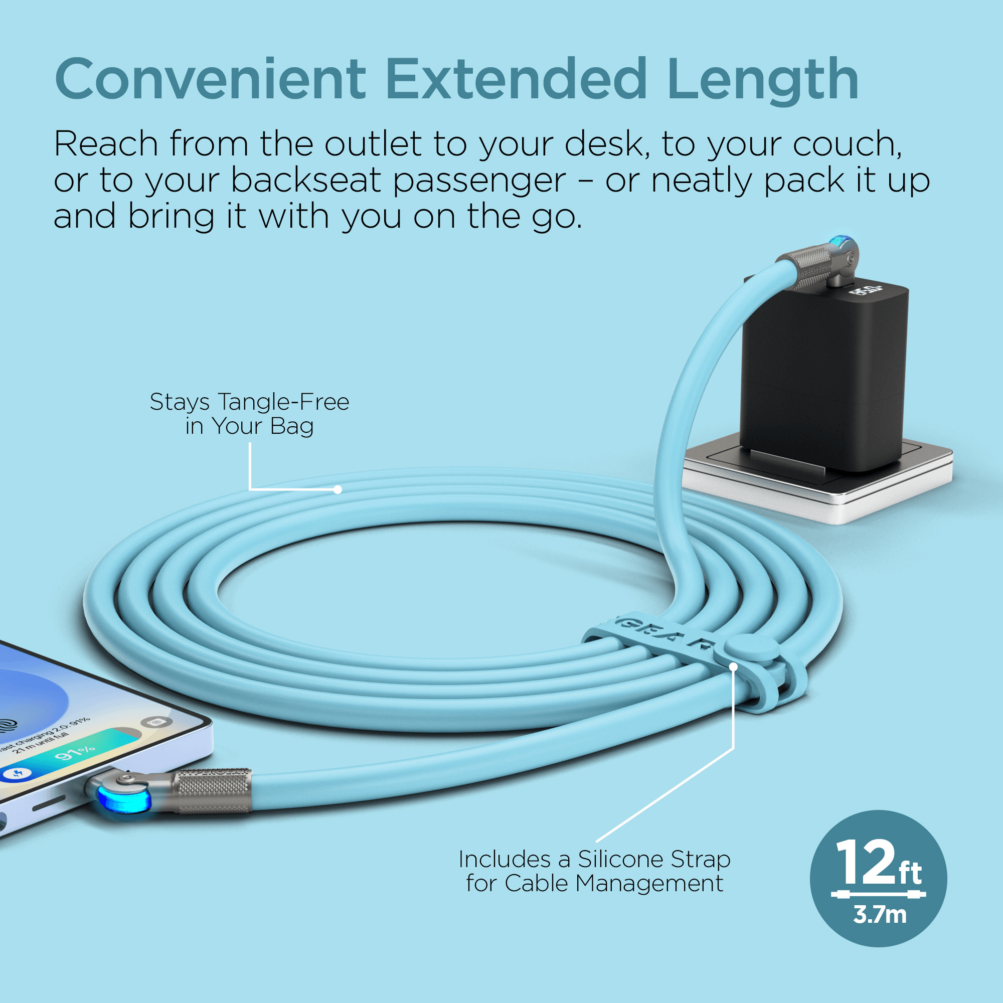 HyperGear Chunky180° 100W USB-C to USB-C Rugged Fast Charge Cable 12ft Jupiter Gear Home