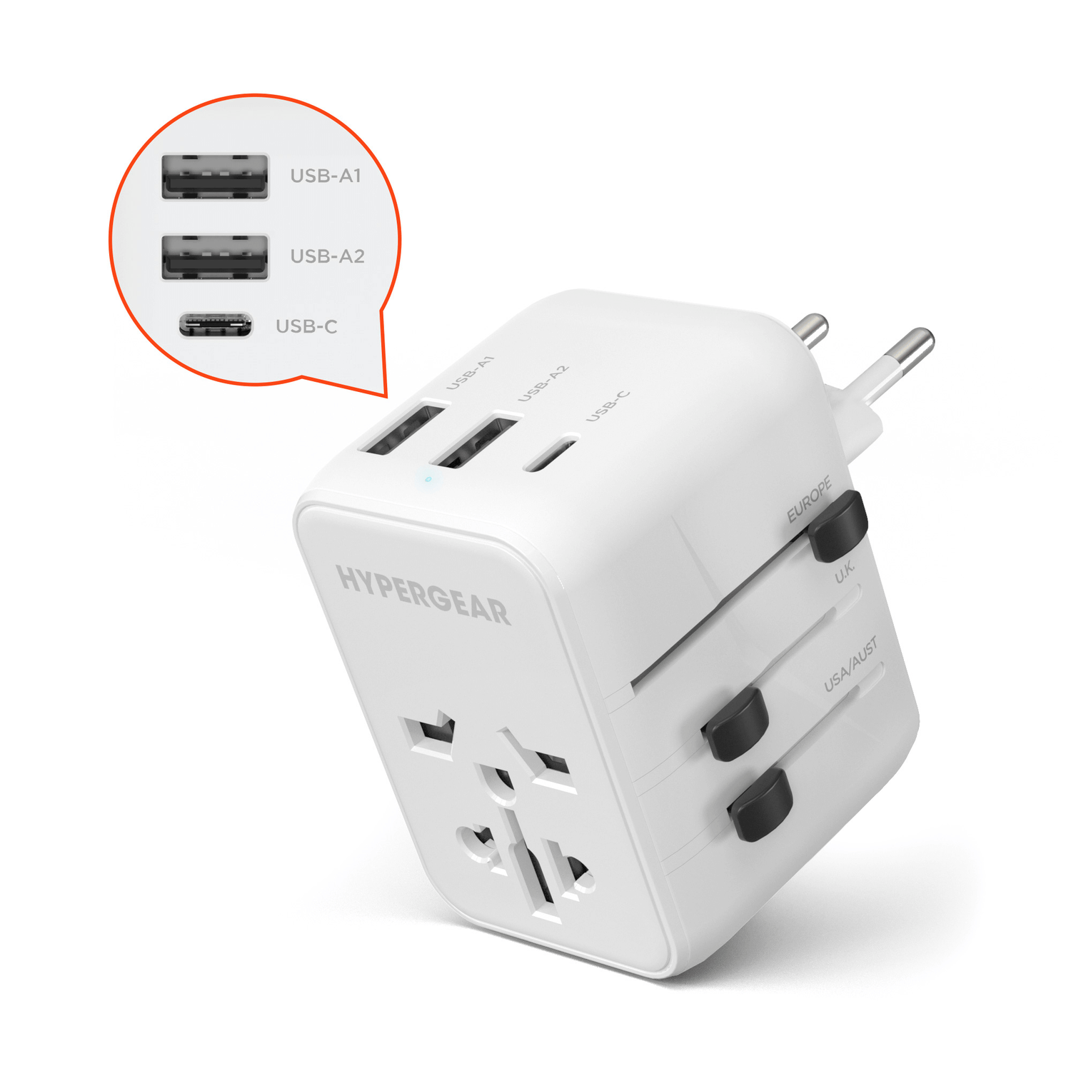 HyperGear WorldCharge Universal Travel Adapter with USB-C Jupiter Gear Home