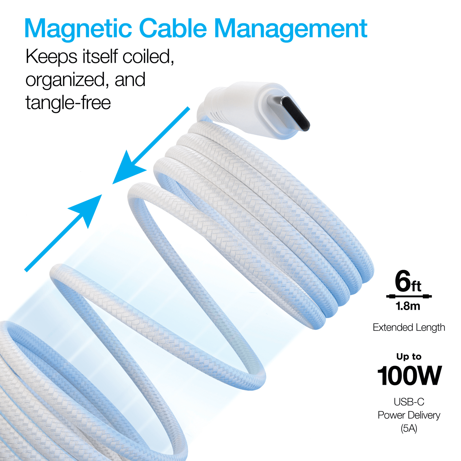 Naztech REcoil USB-C to USB-C Magnetic Cable 6ft Jupiter Gear Home