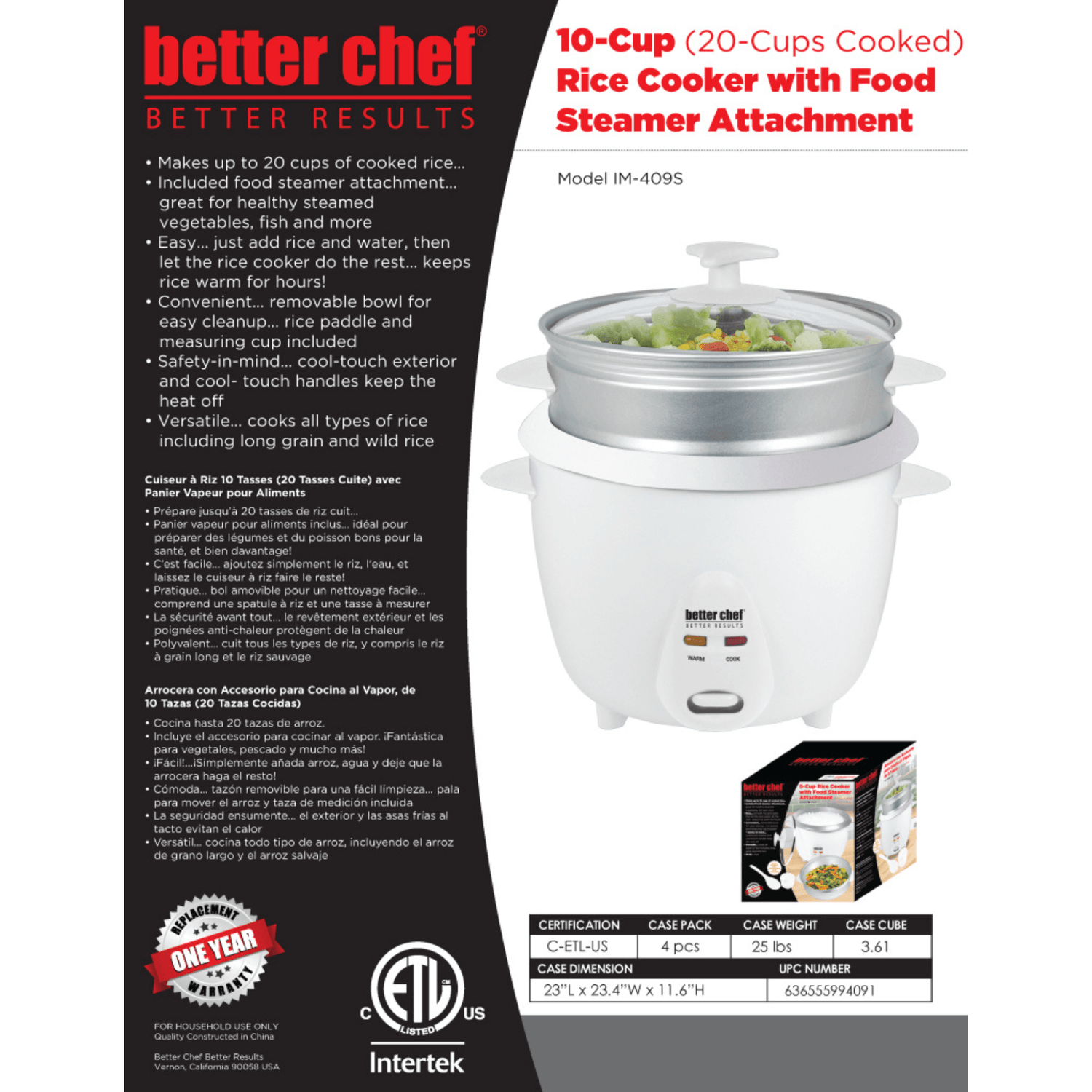 Better Chef 10-Cup - 20-Cup Cooked - Rice Cooker with Steamer Jupiter Gear Home