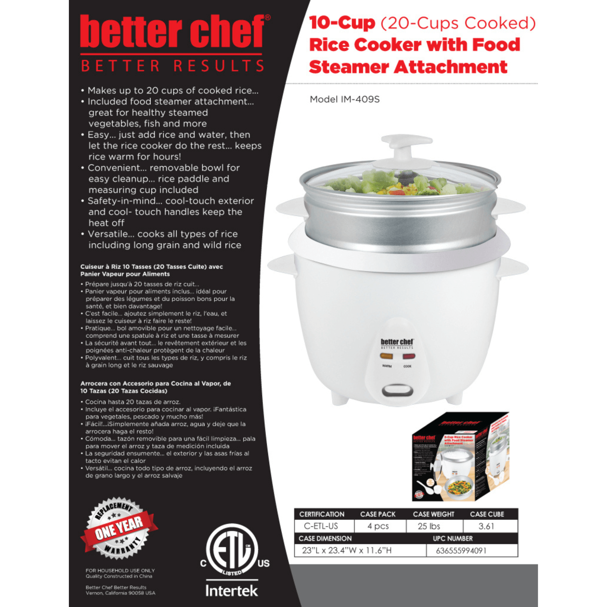 Better Chef 10-Cup - 20-Cup Cooked - Rice Cooker with Steamer Jupiter Gear Home