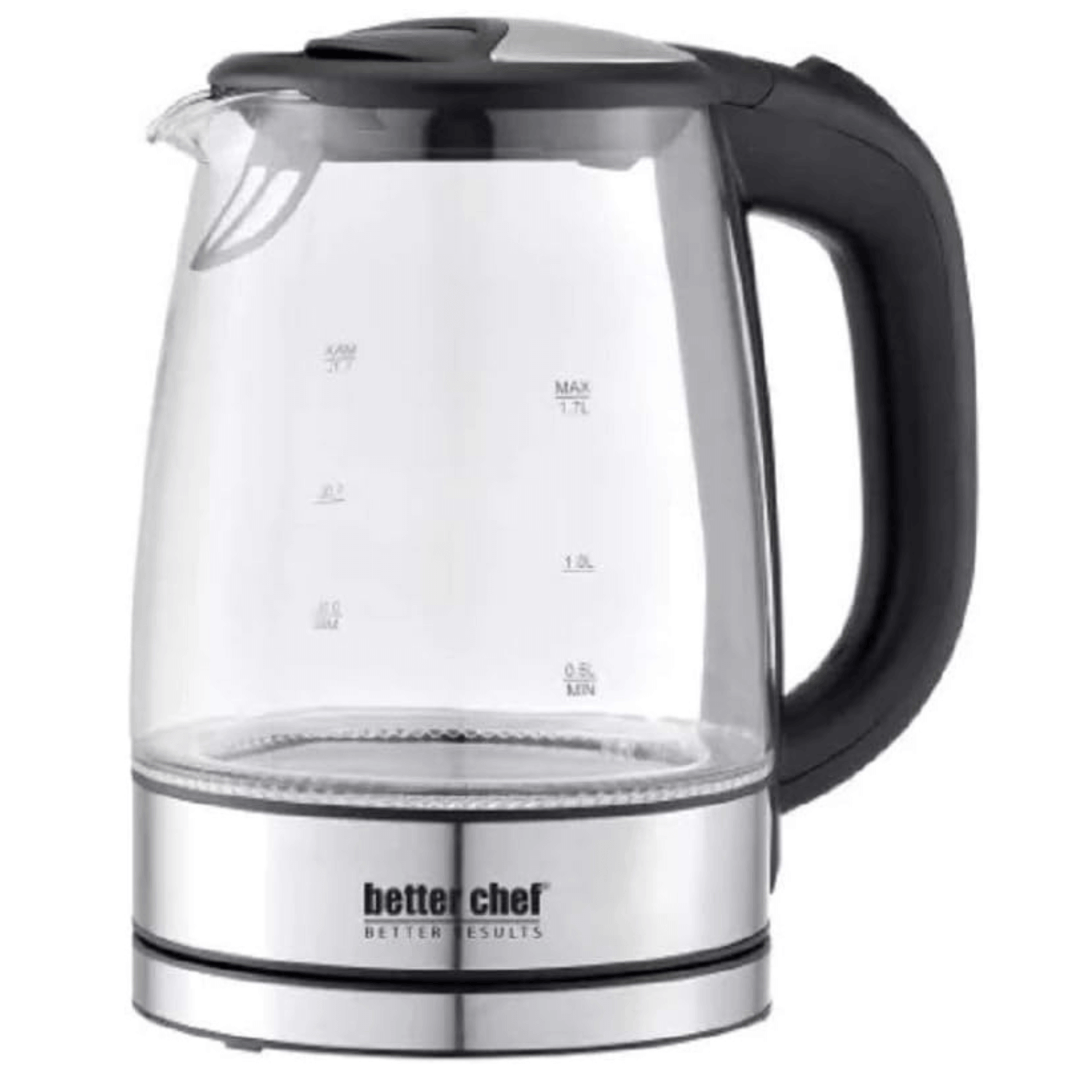 Better Chef 1100W 7-Cup Cordless Electric Borosilicate Glass Kettle with Stainless Steel Accents Jupiter Gear Home